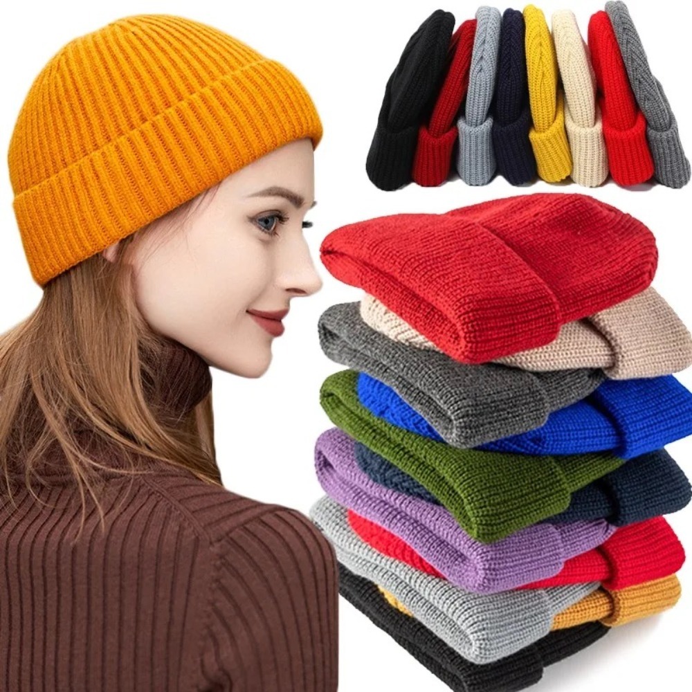 Topi Beanie Unisex Warna Solid - Beanie Cuffed Knit ulasan dan harga